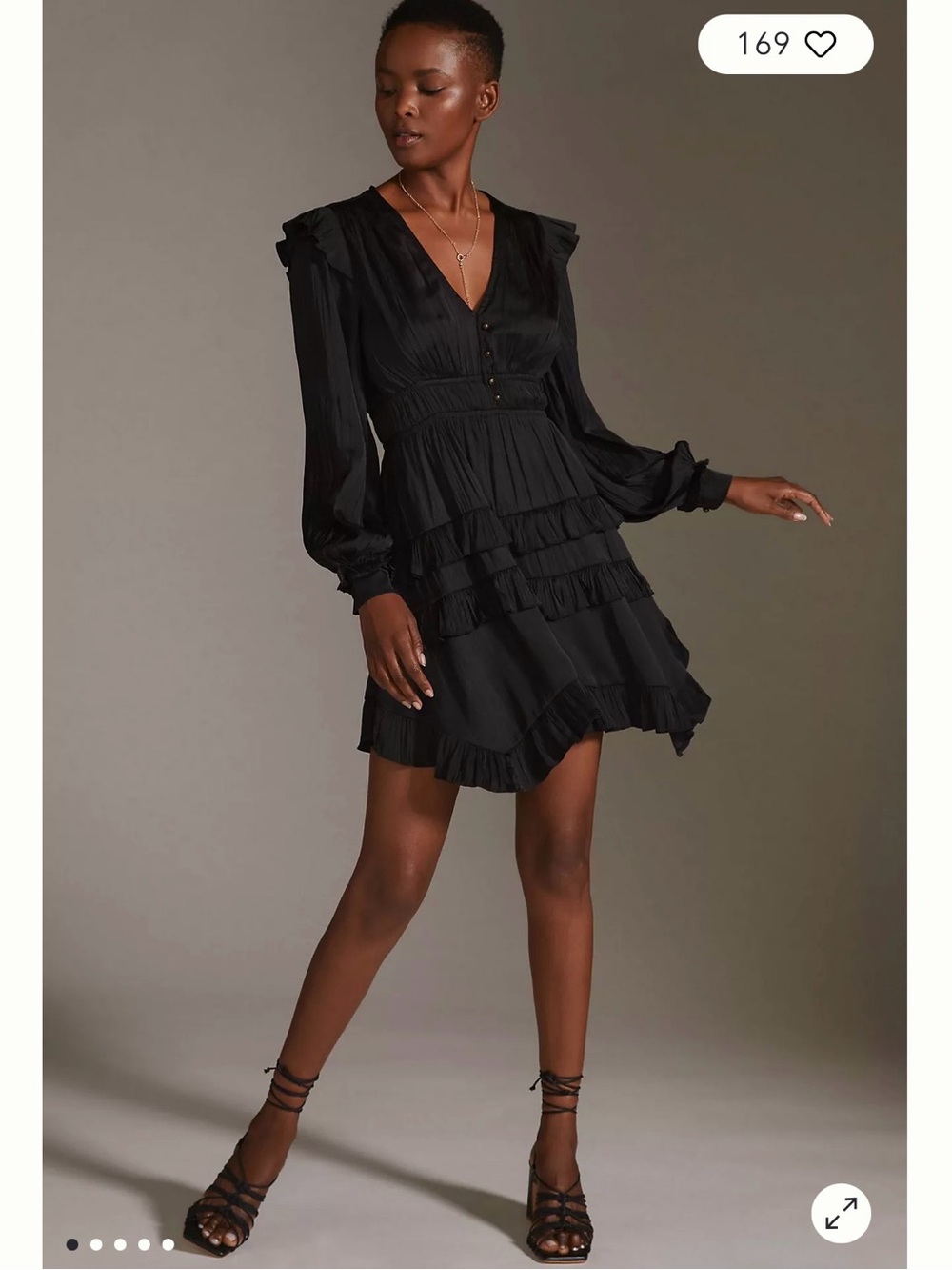 Anthropologie Black Ruffle Tiered V‑Neck Mini Dress